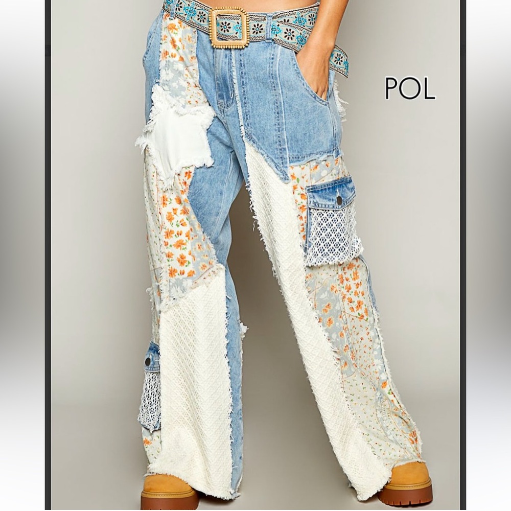 POL Patchwork Women Jeans - Blue and White